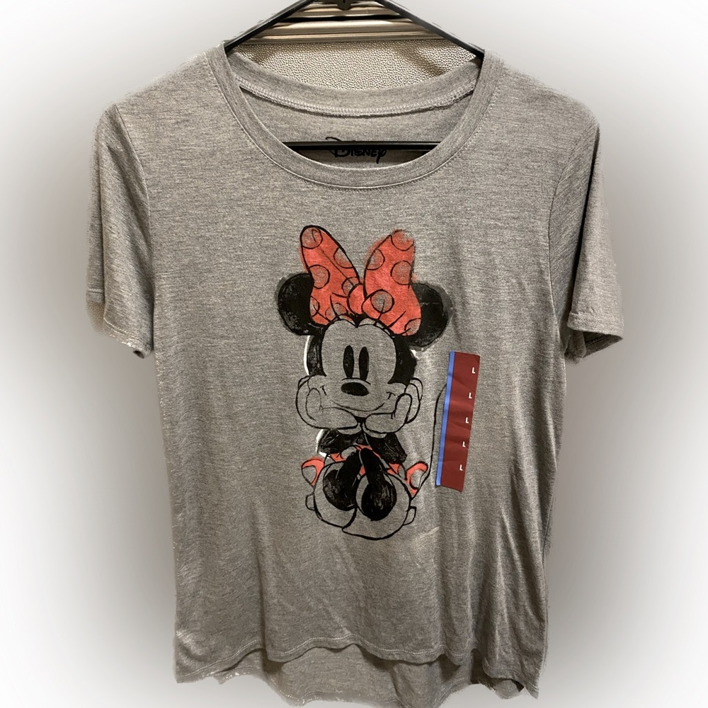 Disney Minnie Mouse Shirt Women's Large Gray Short Sleeve Graphic Tee